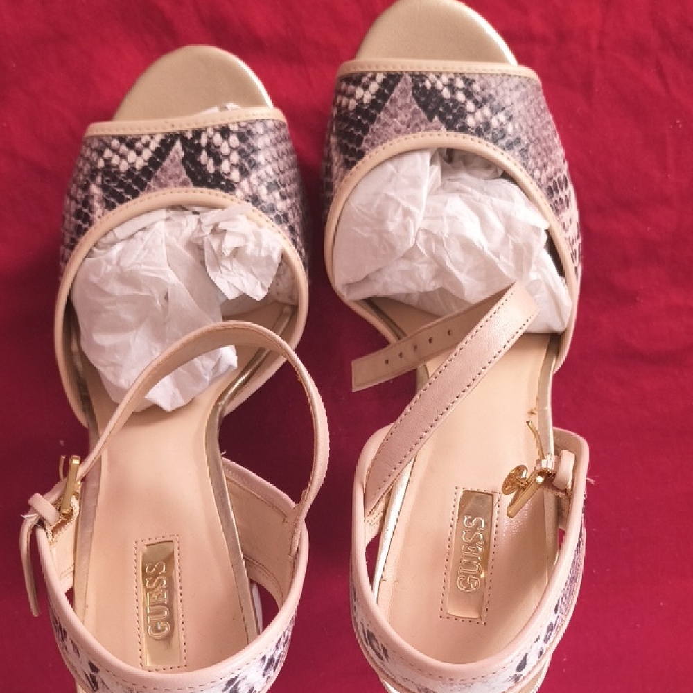 GUESS Snakeskin Heels - Cream and Black